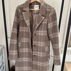 Abercrombie & Fitch Women's Plaid Brown Wool Blend Coat